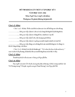 Đề thi khảo sát chất lượng học kỳ I năm học 2015 - 2016 môn Ngữ văn lớp 9 (đề chẵn)